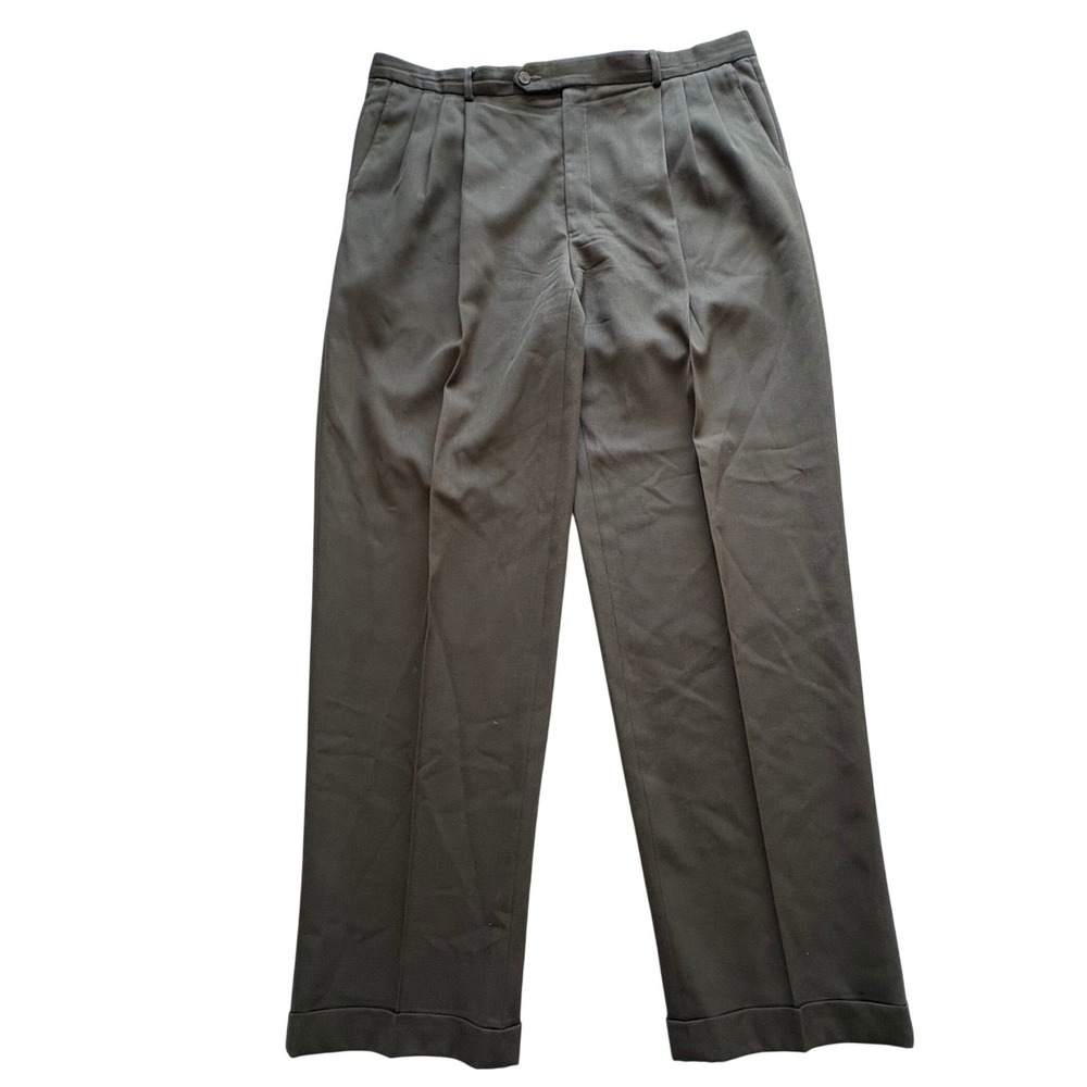 Vtg Givenchy Monsieur Pants 40x33 Brown Wool Pleated Cuff‎ Dark Academia Luxury